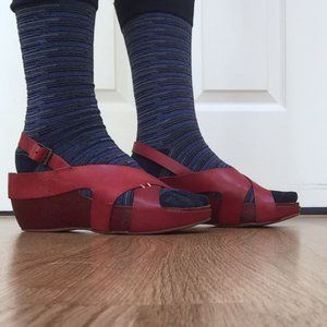 Red sling-back platform sandals